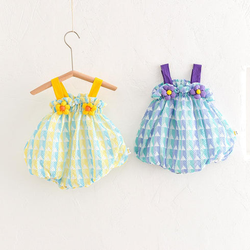 Three Dimensional Flower Stripe Suspender Lantern Jumpsuit