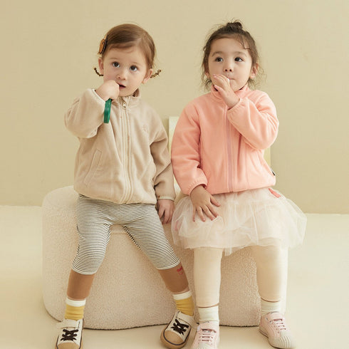 Baby double-sided polar fleece jacket simple embroidered semi-high collar warm jacket