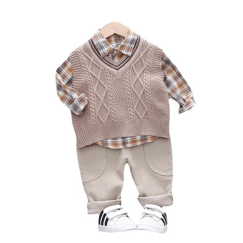 Boy's Plaid Shirt Knit Vest Set of Three