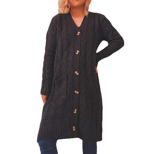 Autumn and winter single-breasted twist pocket knitted cardigan