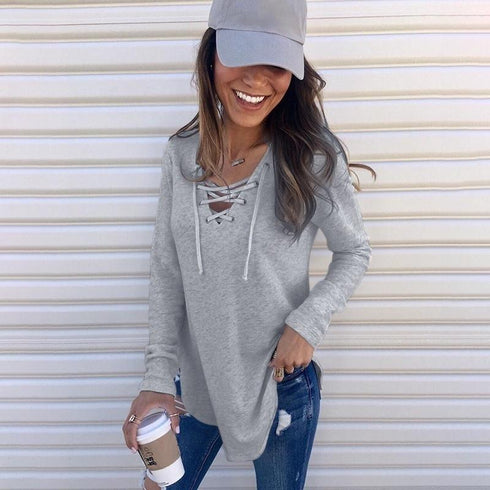 Long Sleeve V-Neck Strappy Top