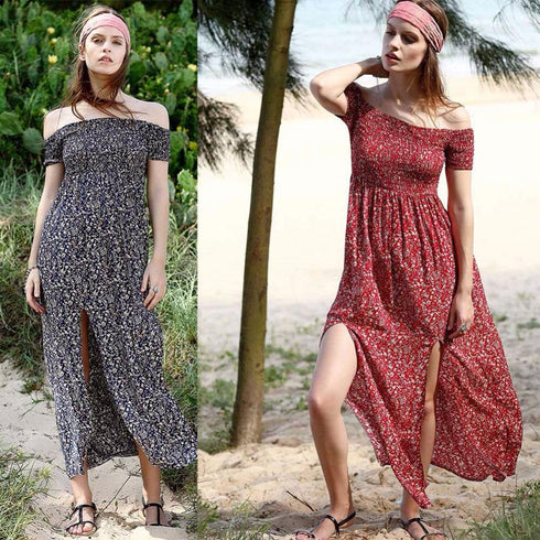Floral Print Off Shoulder irregular Women Maxi Dress