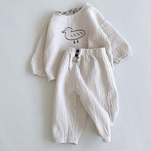 Spring and Autumn Cute Duckling Suit Cotton Jacket Pants