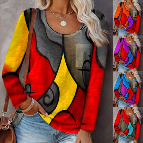 Crewneck Contrast Patchwork Casual Tee