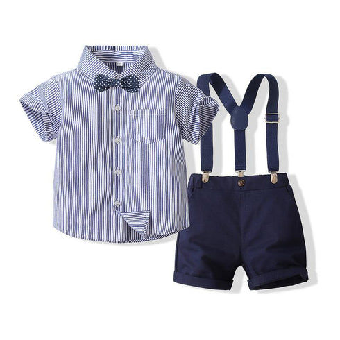 Children's Striped Shirt Suspender Suit