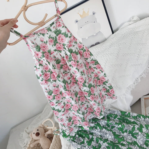 Girls Condole Belt Dress 2022 Summer New Wear Small Clear Sweet Floral Skirt