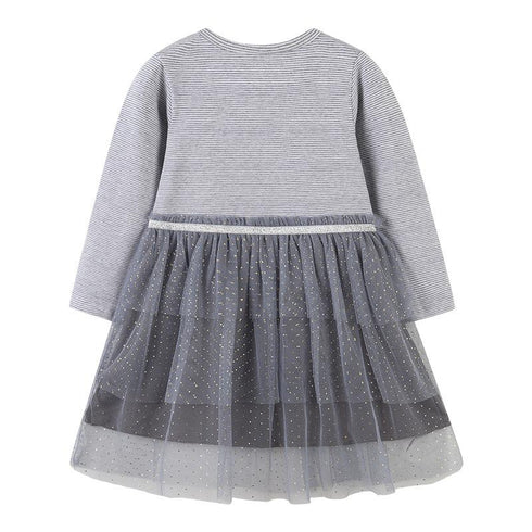 Autumn New Girl Dress European And American Style Cartoon Embroidery Mesh Princess Dress