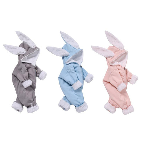 Autumn And Winter Baby Children's Clothing Rabbit Ear Jumpsuit Plus Velvet To Keep Warm