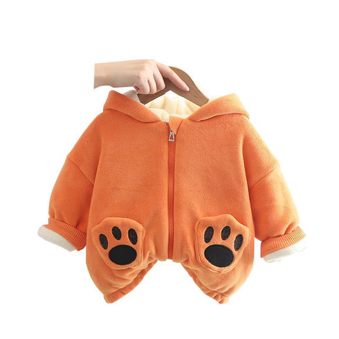 Autumn and winter boys plus velvet hooded suit two-piece set