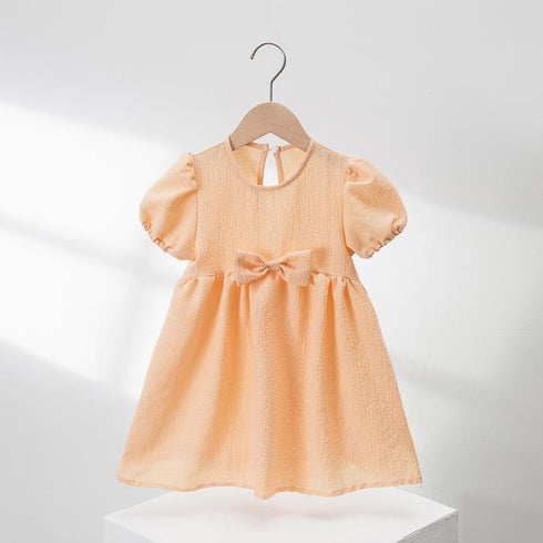 Girls' Dress Summer Dress New Bubble Sleeve Macaroon Color Princess Dress