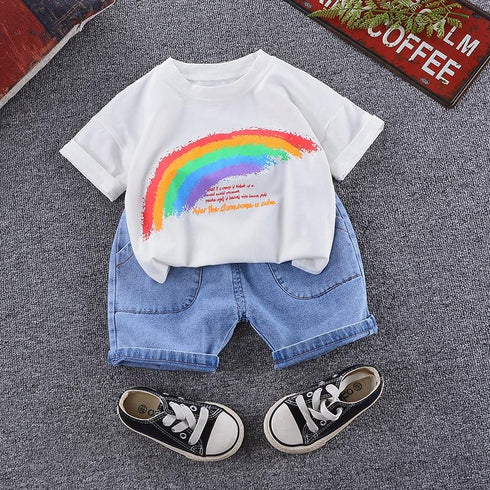 Summer children's short sleeve T-shirt jeans two-piece set