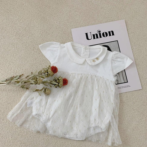 Baby Princess Dress Open Bubble Short Sleeve Skirt Embroidered Mesh Skirt