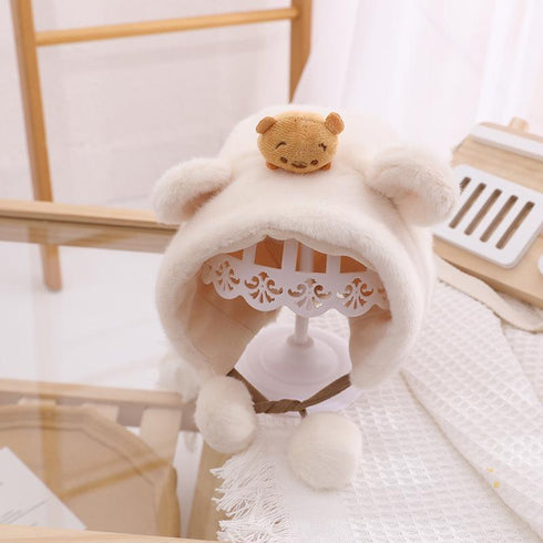 Autumn and winter bear baby warm ear protection plush cap 17.3-19.6 inches