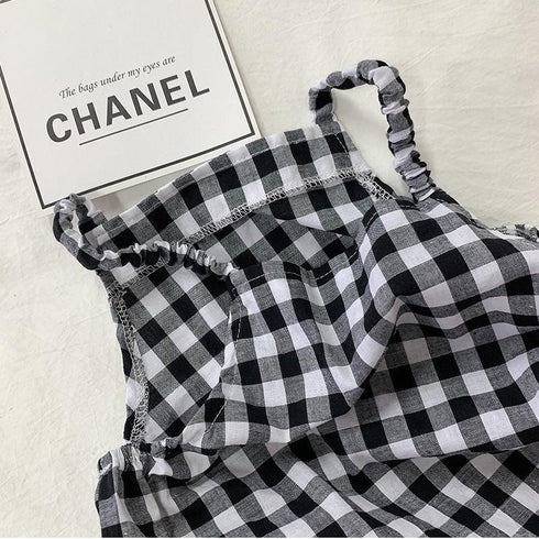 Cotton breathable jumpsuit black and white plait