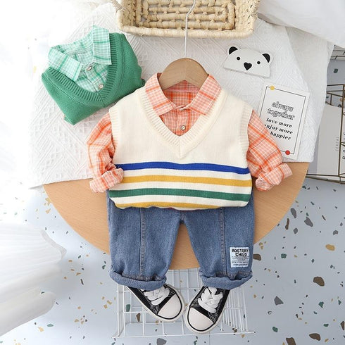 Pullover Sweater Vest Long Sleeve Three Piece Set