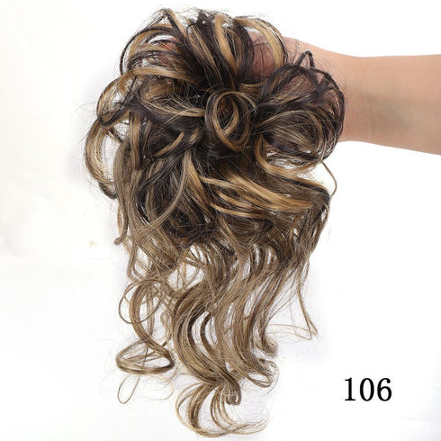 Synthetic bun wig fluffy hair ring ball head