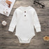 Ribbed Solid Front Button Long-sleeve Baby Romper