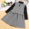 Girl, long-sleeved knitwear houndstooth vest skirt two-piece set