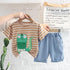 Dinosaur stripe short sleeve suit boy's casual denim shorts two-piece set