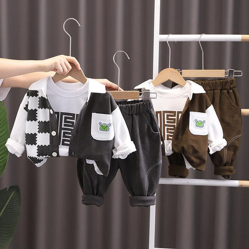 Children's Spring and Autumn Baseball Suit Three-Piece Set