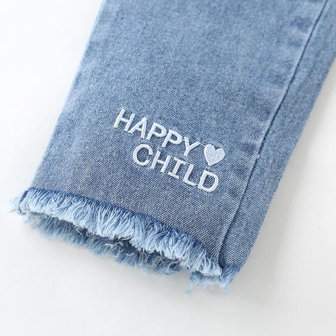 Spring And Autumn Embroidered Girls Jeans Slim-Fit Casual Pants