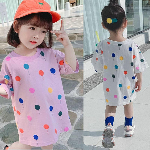 Girl's Summer Color Balloon Long Tee Dress
