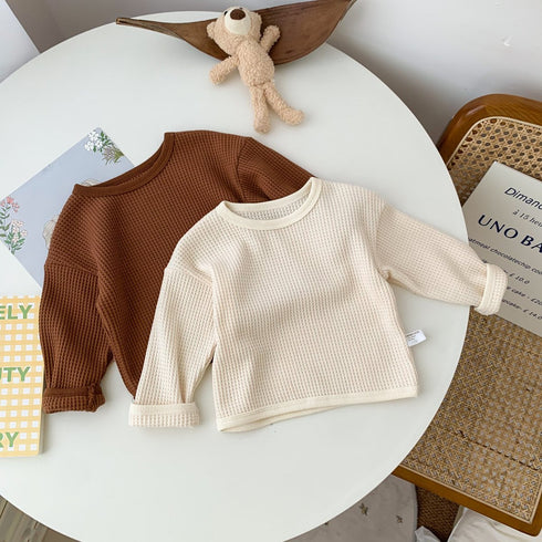 Infant Pineapple Wear Waffle Crewneck Long Sleeve Solid Color Top