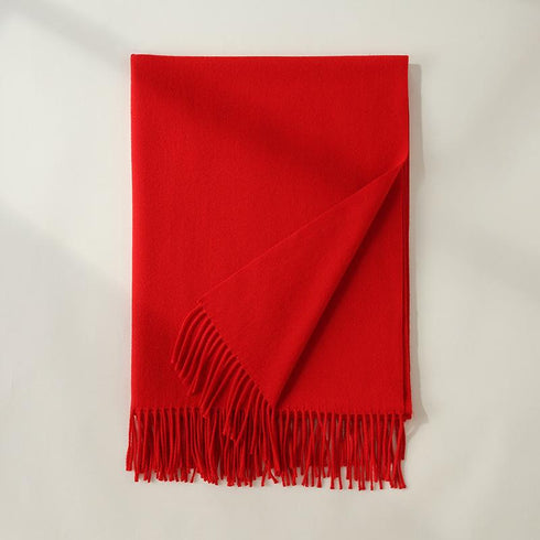 Solid color medium and long warm scarf tassel scarf