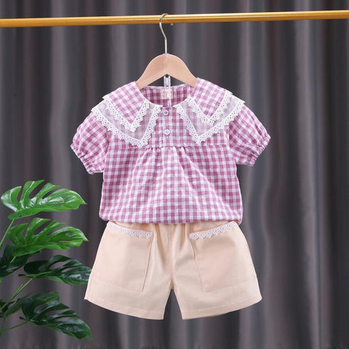 Summer girls suit short sleeve T-shirt shorts two-piece set