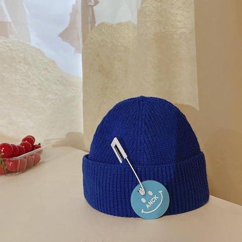 Children's Knitted Hat Autumn And Winter Pin Smiling Face Circumference 18.1-18.9 inch