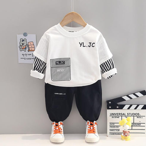 Spring and Autumn Boys Round Long Sleeve Set Two-Piece Set