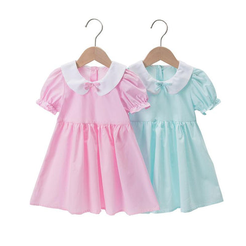 Girl's Doll Neck Dress Summer Bubble Sleeve Macaroon Princess Dress