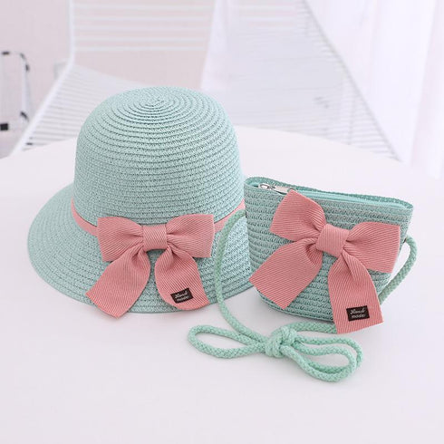 Children's Bow Straw Hat Bag Set