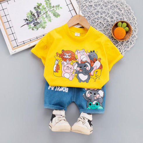 Cartoon Zoo Jeans Casual Two-piece Set