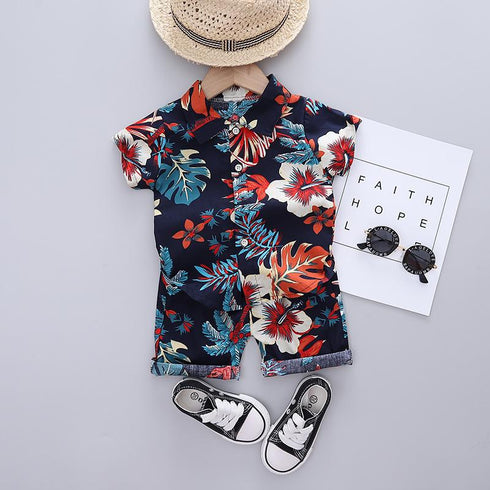 Boys summer suit short sleeve shirt beach pants two-piece set