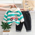 Spring and Autumn Boys Car Striped Hoodie Jeans Set