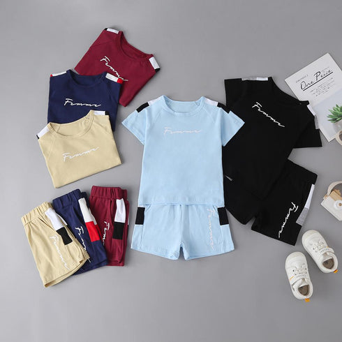 Summer Boys Solid Color Sports Leisure Suit