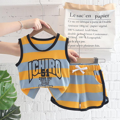 Round Neck Wide Sleeveless Vest Set, Sports Shorts, Two-piece Set