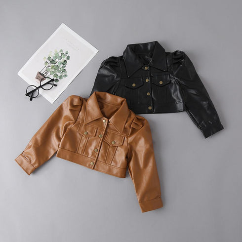 Spring and Autumn Girls Short Fashion Leather Jacket