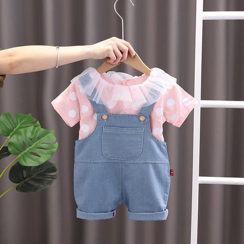 Children's short sleeve set thin breathable T-shirt dinosaur Girl Doll collar children's set