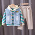 Three-piece set of denim waistcoat inside children's clothing stripes