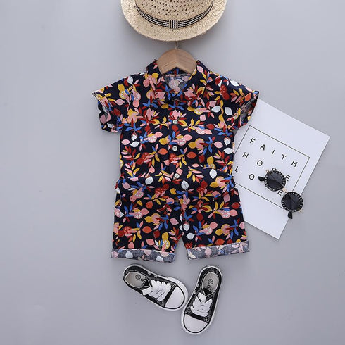 Boys summer suit short sleeve shirt beach pants two-piece set