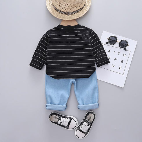 Spring and Autumn Boys Long Sleeve Shirt Two-Piece Set