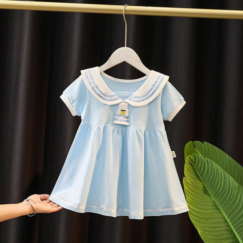 Girls' Dress Summer Sweet Academy Navy Collar