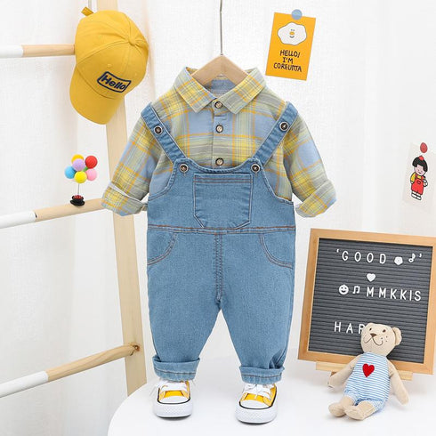 Boy's Shirt Denim Straps Two-Piece Set