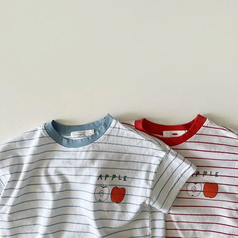 Striped T-shirt Apple Round Neck Short Sleeve Simple T