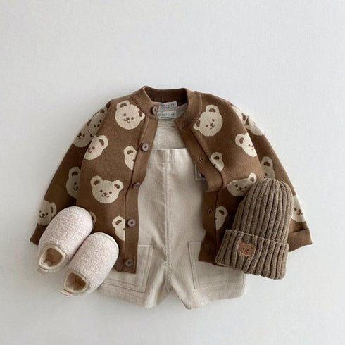 Autumn Winter Bear Sweater Coat Cartoon Crewneck Knitted Cardigan