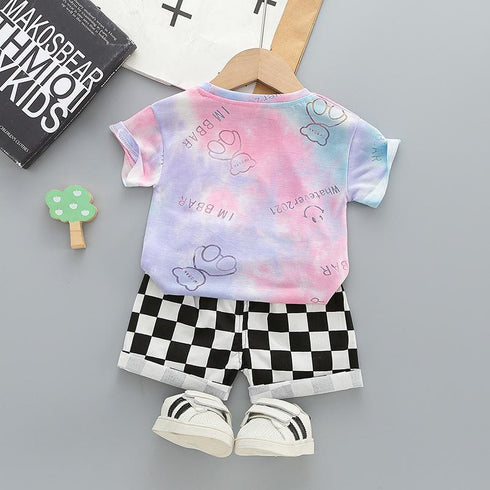 Summer children's tie dyed short sleeve suit