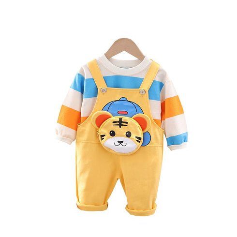 Children's suit spring and autumn cartoon suspenders two-piece suit