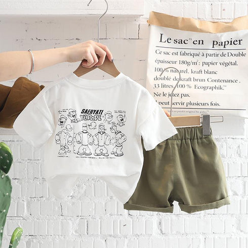 Cartoon Round Neck Short Sleeve Two Piece Set